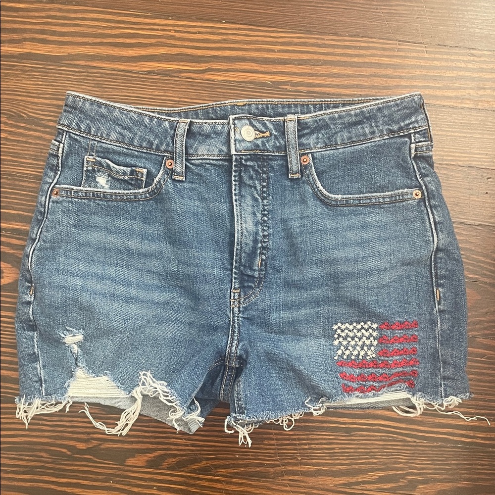Old Navy Blue Jean Shorts with USA flag embroidered